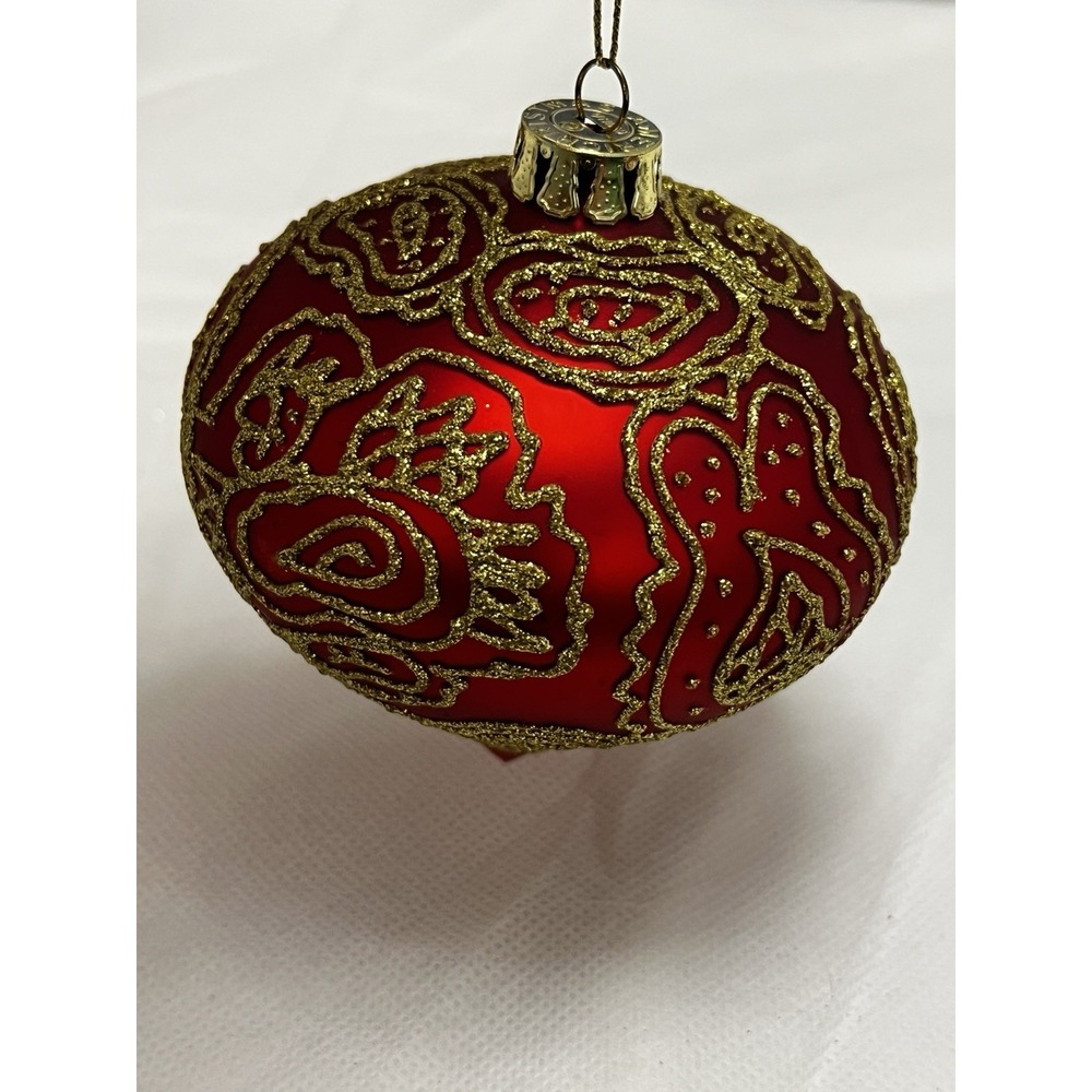 Vtg Ameri Christmas Glass Christmas Ornament Onion Drop Finial Glitter Luxury